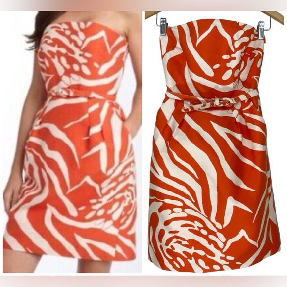 kate spade Dresses & Skirts - Kate Spade dress orange cream strapless JUNGLE JACQUARD cotton silk blend Size 0